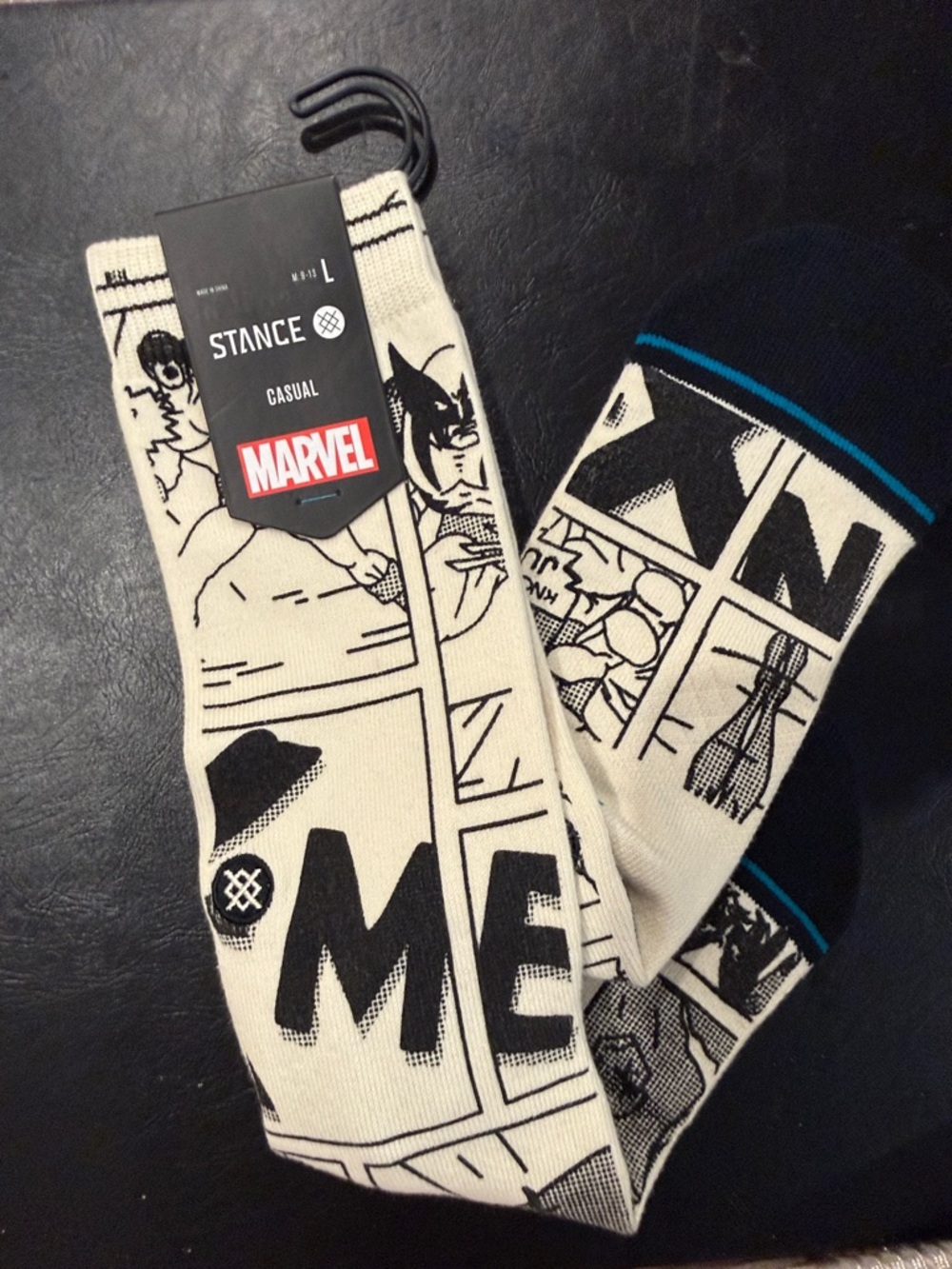 Stance Marvel Comic Crew Socks in Cream and Black with Blue Accent 1 Pair